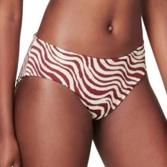 Andie Swim The Hipster Bikini Bottom Bias Stripe Truffle Women's Size Small NWT - Picture 1 of 6